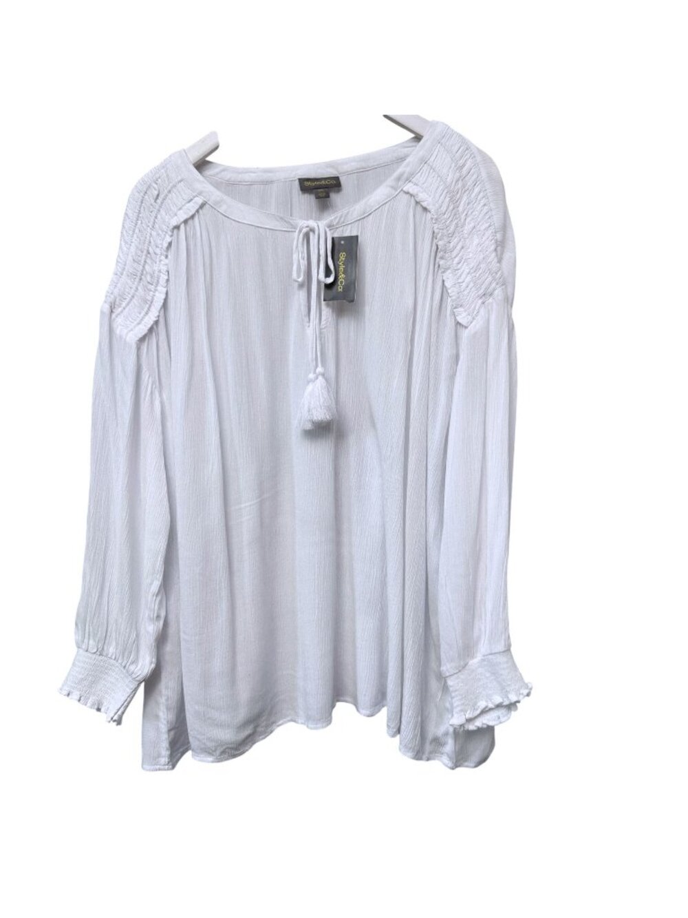 Style & Co White Peasant Blouse XXL Boho Long Sleeve Womens Top NWT